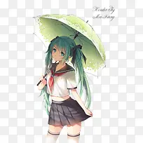 手绘雨天撑伞美少女