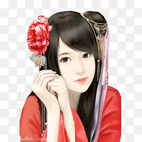 坐着专注女子手绘古风