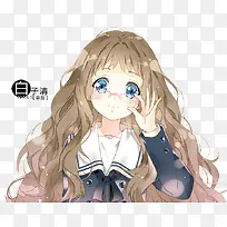 戴眼镜的长发少女卡通