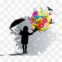 矢量雨中盛开插图