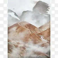 立绘彩绘风格重峦叠嶂的高山