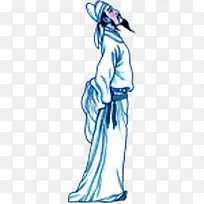 手绘蓝色古代人物