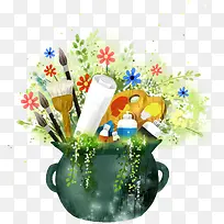 手绘卡通小花毛笔