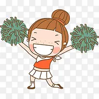 手绘小女孩绿色手花