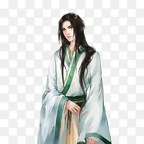 凌乱长发男子古风手绘