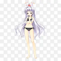 卡通立绘黑色泳衣长发女孩