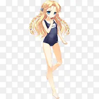 卡通立绘黑色连体泳衣女孩