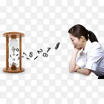 沙漏边的商务美女