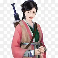 手绘古代女子背剑