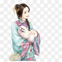 抱狗女子古风立绘