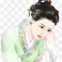 低头凝视女子古风立绘
