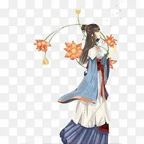 卡通立绘荷花女子
