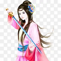 手绘古风长剑女子