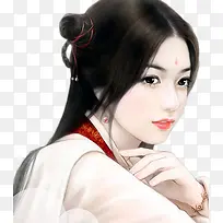 白衣黑发女子凝视古风立绘