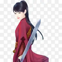 彩绘立绘女刺客拿着剑的女子