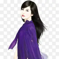 手绘头发飘飘的美女