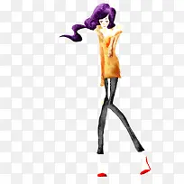 手绘时尚紫发美女