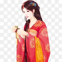 红衣清丽美女古风手绘