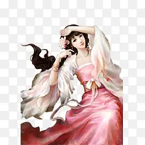仰卧的美女古风手绘