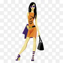 矢量卡通短裙女郎