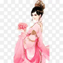 粉衣七秀美女古风手绘