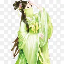 绿色面纱手绘古风