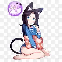 立绘动漫蓝衣女孩