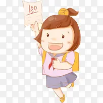 考试百分女孩手绘