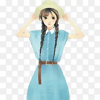 扎双辫的女生手绘