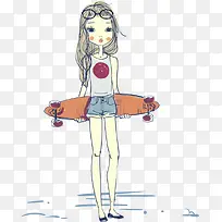 矢量滑板的卡通女孩