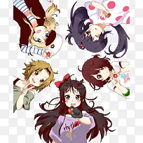 卡通少女围着一圈