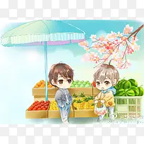 卡通人物水果花朵