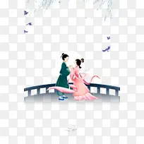 牛郎织女相会手绘元素