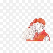 水彩手绘风格工人插画图标素材
