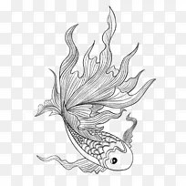 手绘鲤鱼矢量素材图线稿