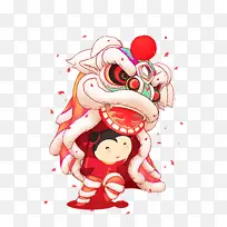 一个舞狮子的小孩