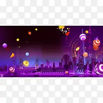 618年中大促618背景圆球金币城市剪影