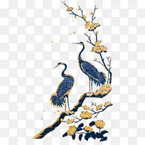 仙鹤，花枝，中国风，绘画