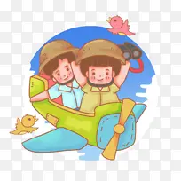 坐飞机的儿童插画