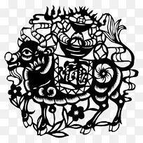 剪纸牛 元宝牛  年画牛