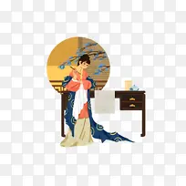 古风手绘插画元素侍女