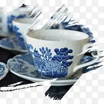 古风青花瓷墨迹图片