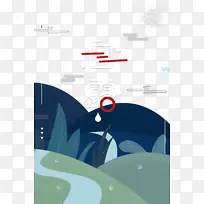 白露秋天手绘山树叶线框