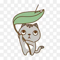 撑着叶子的小猫