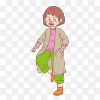 手绘卡通单脚站立女孩