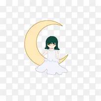 坐在月亮的小女孩