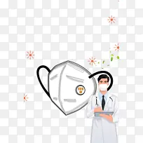 疫情手绘医生N95口罩绿叶