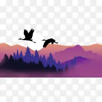 透明夕阳仙鹤森林