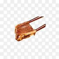 筷子把肉夹起来