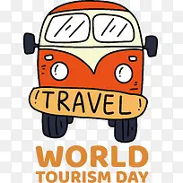 卡通-世界旅游日与旅游巴士